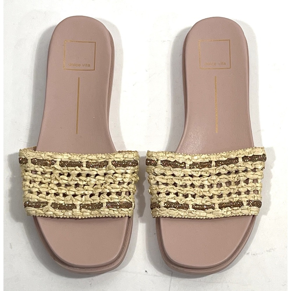 Anthropologie Dolce Vita Gwenn Slide On Sandals Size 8.5 Raffia GREAT CONDITION